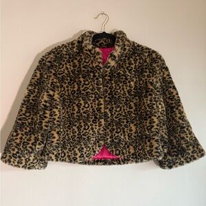 Vintage Leopard Print Faux Fur Jacket with Bright Pink Lining